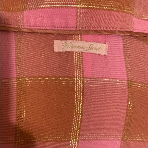 Victoria Secret  Small Petite Stylish Pink and Brown Plaid Button-Up Night Shirt - Picture 5 of 10